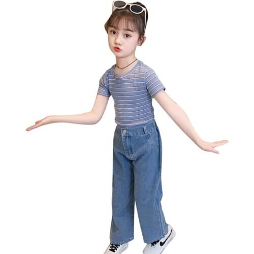 Children Clothes Tshirt + Jeans 2PCS Girls Outfits Summer Big Girls Clothes Casual Style Childrens Tracksuits 6 8 10 12 14