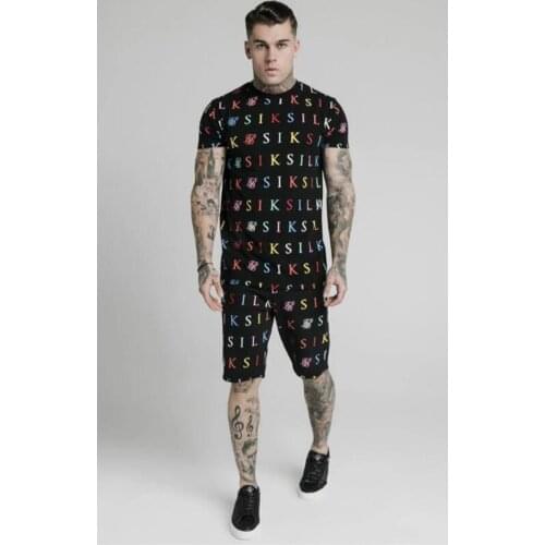 Sik Silk Summer New Men Trendy Brand 3D Printing Polyester Quick-Drying Street Fashion Slim Short Sleeve T-Shirt Set 2-Piece Set