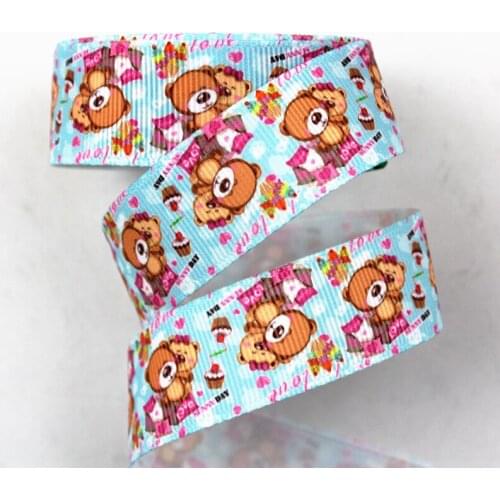 Cartoon bear printed grosgrain ribbon 16-75mm DIY handmade materials christmas wedding gift wrap tape ribbons