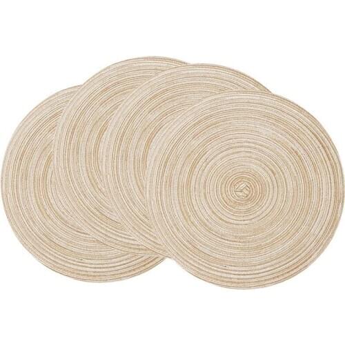 Round Braided Placemats Washable Kitchen Table Placemats for Home Wedding Party 36cm (Coffee Color, 4pcs)