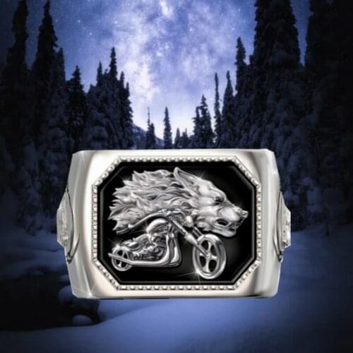 Best Selling Vintage Viking Wolf Head Motorcycle Ring Mens Fashion Cool Punk Motorcycle Ring