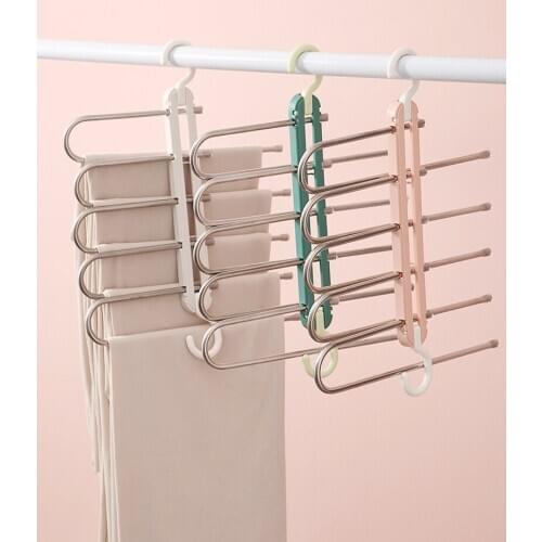 Multi-functional Trouser Clothes Hanger Adjustable Pants Tie Storage Shelf Closet Organizer Stainless Steel Clothes Rack
