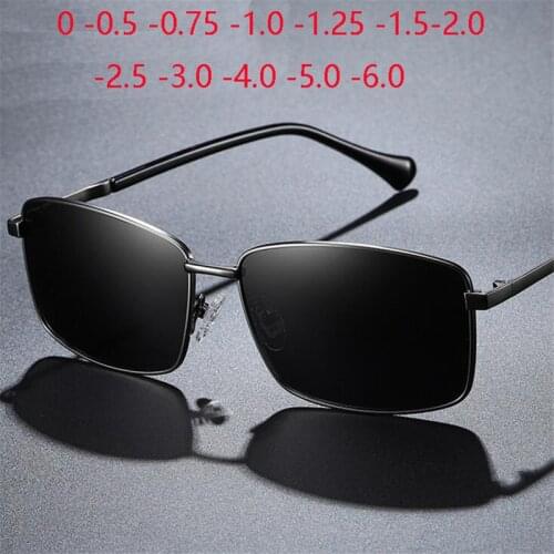 Mens Driving Prescription Lenses Sunglasses Polarized Square Anti-Glare Short-sight Sun Glasses For Male 0 -0.5 -0.75 To -6.0