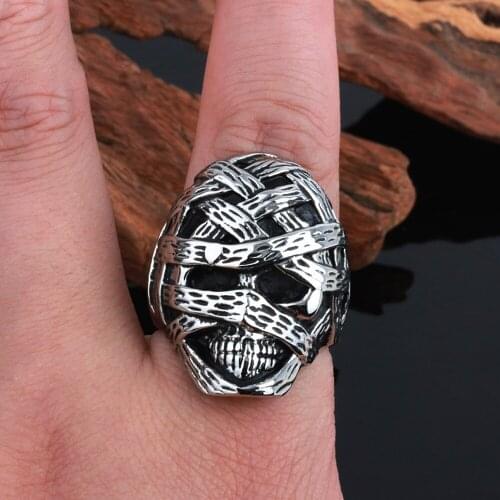 Ancient Egyptian Mummy Skull Ring For Men Punk Retro Egyptian Stainless Steel Biker Ring Hip Hop Rock Jewelry Dropshipping Store