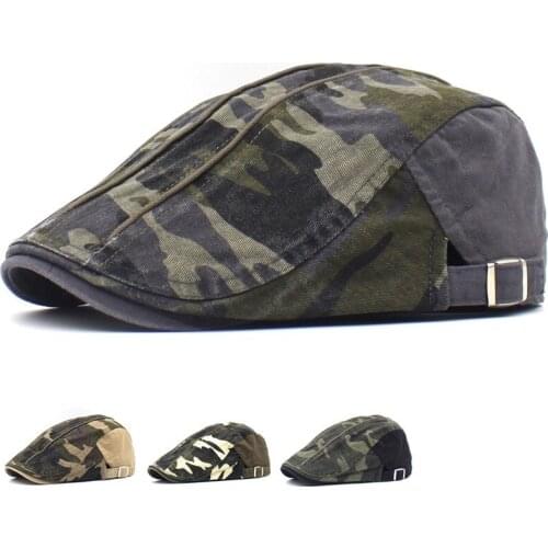 Mens Camouflage Hat Washed Cotton Beret Summer Outdoor Sports Sun Hat Travel Forward Hat Male