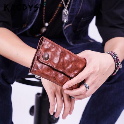 Real Leather Vintage Fashion Mens Wallet Long Luxury Purse Quality Soft Man Trifold Credit Card Case Money Clips Passport Wallet
