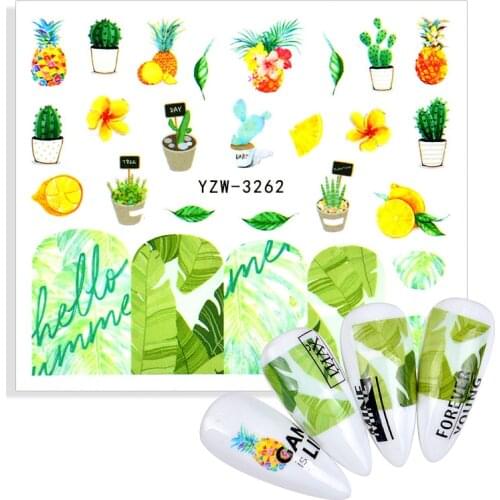 1 Sheet Cactus Water Decals Nail Sticker Green Leaves Watermark Flower Flakes Slider Tattoo Nail Art Decoration Decals