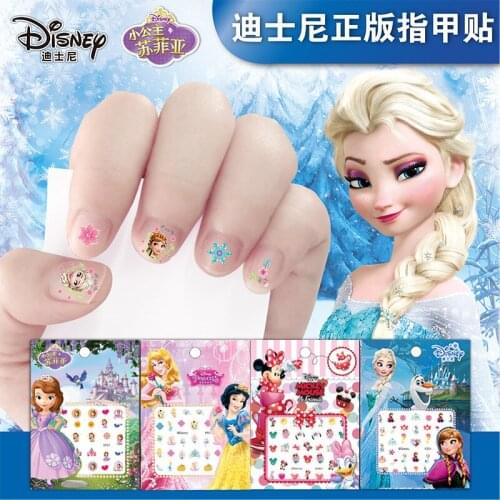 Frozen Cartoon Nail Stickers Mickey Mouse Stitch Minnie Nail Sticker Disney Princess Sophia Stickers for Kids Makeup Toys Girls