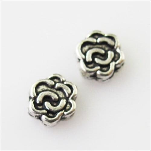 New 60Pcs Tibetan Silver Color Tiny Rose Flower Spacer Beads Charms 7mm