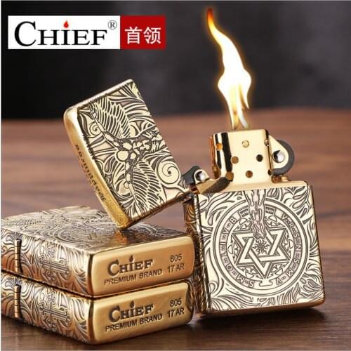 Chief Five Sides Etched Vintage Personality Creative Pure Copper Vintage Kerosene Lighter Gifts