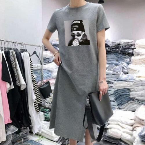 Summer Cartoon Women Dress Short Sleeve Printed O-Neck Medium Long Black Plus Size Dresses Female Casual Clothes 2021 Vestidos