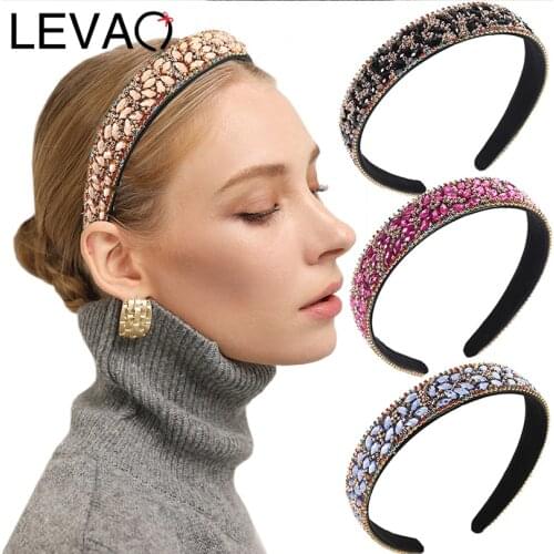 LEVAO Crystal Pearl Rhinestones Luxury Hair Accessories Hairbands Sparkly Padded Hair Bands Headdress Women Headbands