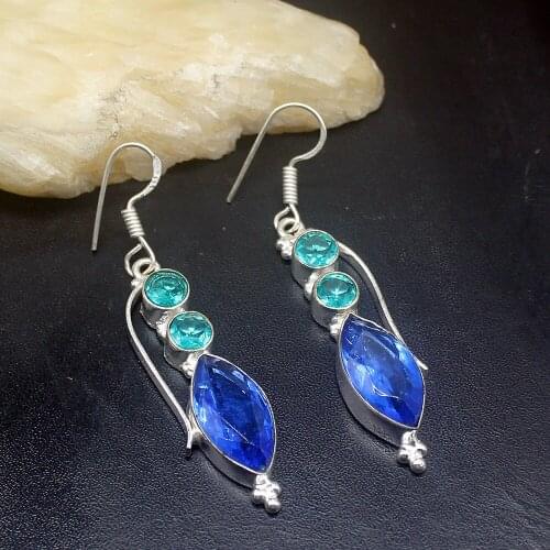 Gemstonefactory Big Promotion 925 Silver Fantasy Sunny Blue Topaz Jewelry Women Ladies Gifts Dangle Drop Earrings 20212425