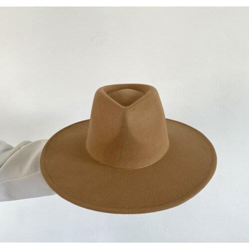 New Australian 100% Wool Felt Hats For Women Fashion High Top Big Wide Brim Quality Fedora Hat Casual Panama Khaki Black Hat