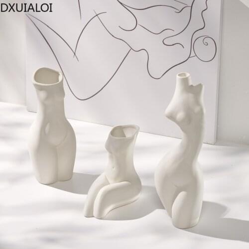DXUIALOI Nordic White Simple Creative Ceramic Crafts Dried Flower Vase Living Room Flower Arrangement vase Home Decoration