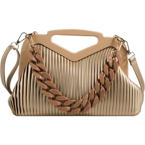 Fashion Shoulder Bag Aryclic Chain Clips Stylish Handbag Wrinkled PU Leather Bag Women Female Tote