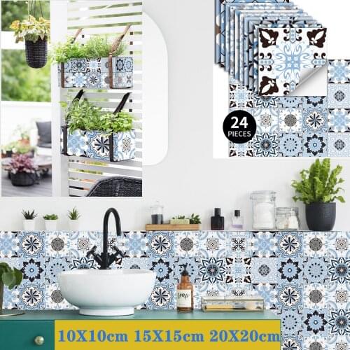 24Pcs PVC Tile Stickers Kitchen Waterproof Oil-proof Self-adhesive Wall Sticker Bathroom Retro Art Mural Home Decor Wallpaper