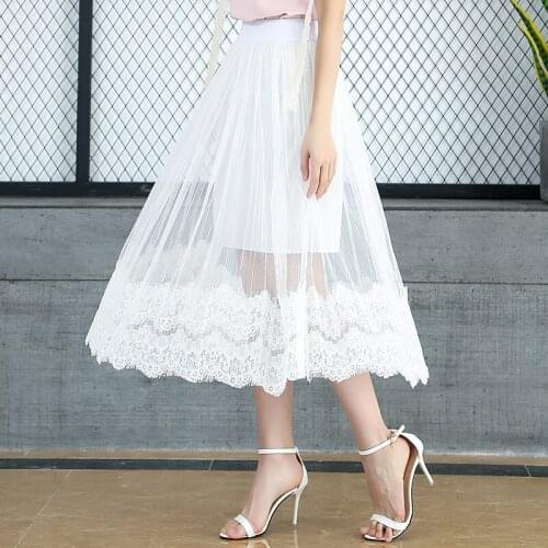 SHERAN 2018 Summer Fashion Women Elastic High Waist Skirt Was Thin Pleated Breathable Temperament Skirts Lace Black Skirt Female