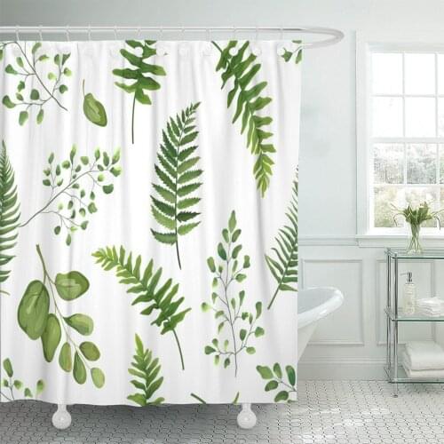 Greenery Green Leaves Botanical Rustic Pattern Floral Watercolor Forest Shower Curtain Waterproof Polyester Fabric 60 x 72 inche