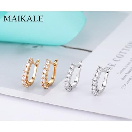 MAIKALE 2019 Korean Earrings Fashion Jewelry Cubic Zirconia Gold Silver Color Luxury U-Shaped Stud Earrings for Women Charm Gift