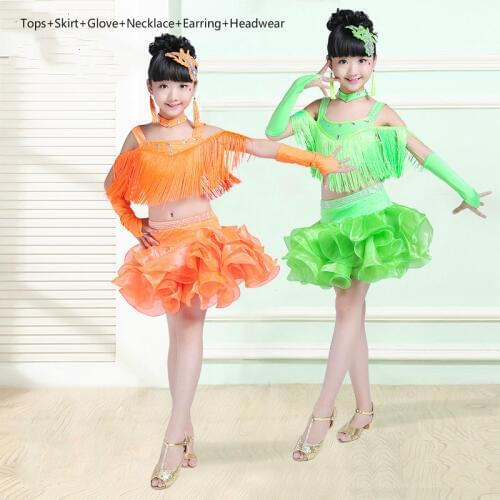Girls Latina Dance Costume Tassel Stage Ballroom Dance Dress Salsa Dance Skirt Vestiodo Baile Latin Dance Competition Costumes 9