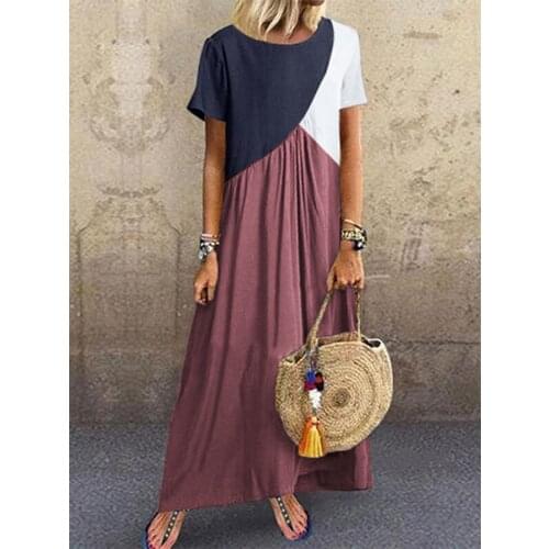 Casual Loose Women Dress Short Sleeve Round Neck Geometric Patchwork Summer Dress Female Vestidos Summer Clothes For Woman 2021
