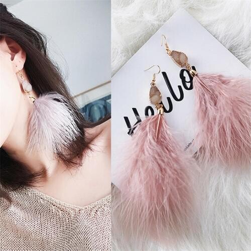 1 Pair Feather Earring With Agates Cluster Elegant And Sweet Drop Earrings Europe And America Popular Accessories tassel Jewelry