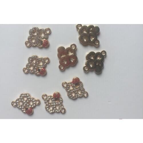 100pcs 18x14mm Gold Tone Pave White Crystal Rhinestones Clover Connector Bracelet Charms beads