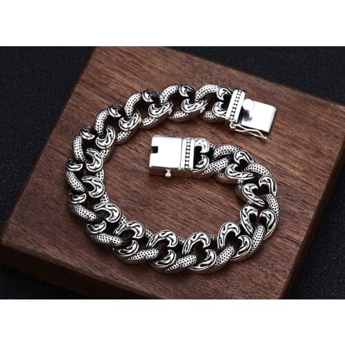 13.5mm Real 925 Sterling Silver men women lovers' Punk Rock classic Link chain bangle Bracelet jewelry gift A5924