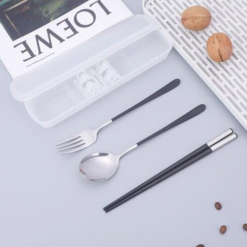 3 Pcs/set With Box Portable Tableware 304 Stainless Steel Fork Spoon Chopsticks Travel Camping Cutlery Tools Children Gift