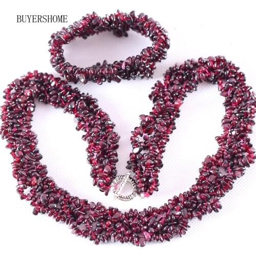 4-8MM Chip Beads Natural Stone Red Garnet Necklace Bracelet Jewelry Set For Women Gift