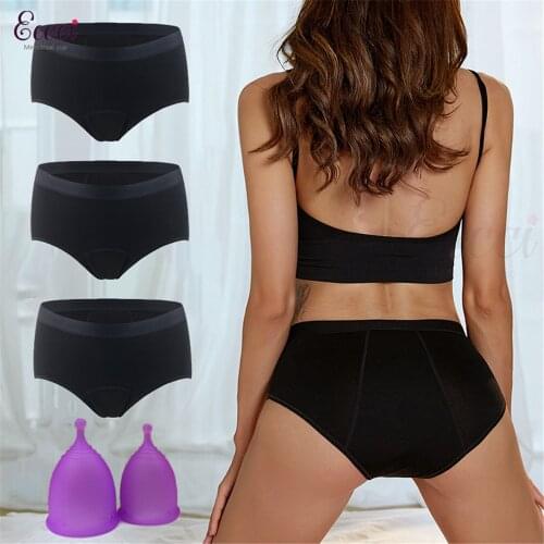 3 pcs Bamboo Fiber Cotton 4-layer Menstrual Panties Period Reusable Briefs Leakproof Heavy Absorbent free 2 menstrual cups