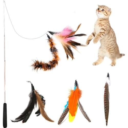5 Colors High Quality Pet Cat Toy Newly Design Bird Feather Plush Plastic Toy For Cats Kitten Pet Cat Catcher Teaser Toy