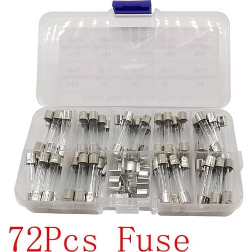 72Pcs 6x30mm Fast-blow Glass Fuse Car Glass Tube Fuses Assorted Kit with Box Fusiveis 0.5A-30Ampere Household Fuses