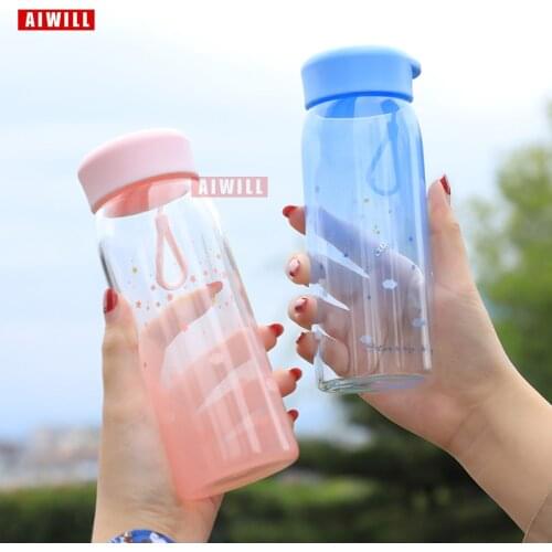 AIWILL Frosted/Clear Glass Water bottle Healthy Water Container Fashion Lemon Water Bottle Drink Bottles Outdoor Picnic home 480