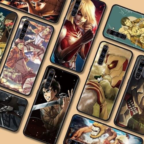 Black Case for Realme 6 7 C21 C3 XT 5 X50 8 Pro Attack On Titan Anime Coque 7i C11 C15 GT Neo TPU Cell Phone Cover Soft Capas