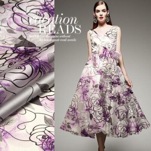 CNUM SO003 100% Pure Silk/Purple Sketch Rose/Anti-UV/Silk Fabric/100% Silk Organza /Thickness:14mm Width:1.35m