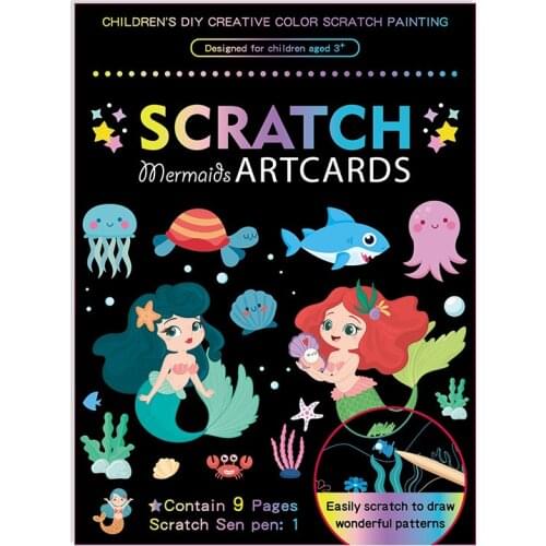 Dinosaur Scraping Drawing Board Manual Activity Child Magic Coloring Unicorn Pirate Mermaid Fairy Animal Space DIY Painting Toys