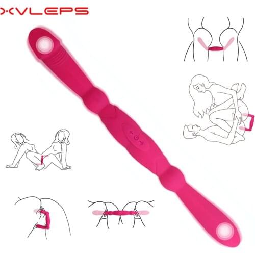 Xvleps Lesbian Double End Vibrator,Dual Head Dildo Vibrator Double Penetration for G-Spot Clitoris Nipple Prostate Stimulating