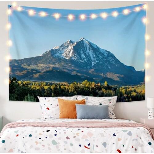 Natural Scenery Tapestry Snow Mountain Forest Landscape Wall Hanging Dorm Bedroom Living Room Boho Style Decor Picnic Beach Mat