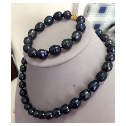 Hot sell AAA 10-11MM SOUTH SEA BLACK PEARL NECKLACE 18"BRACELET 7.5- 8" 925silver GOLD