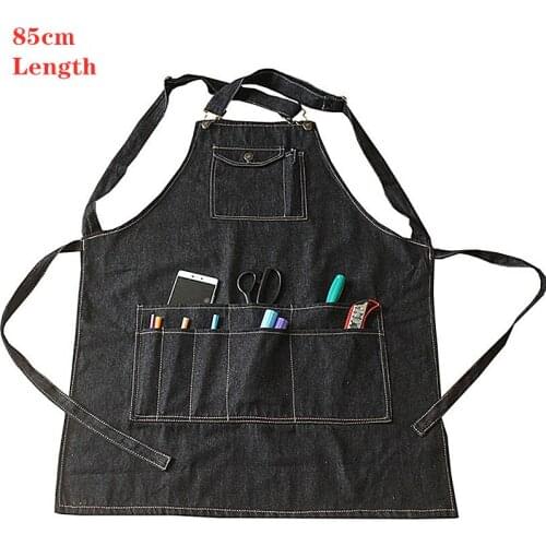 Pocket Denim Work Apron Men Women Ladies Adult Black Cafe Kitchen Cooking Home Garden Artist Jeans Denim Aprons Long Drawing