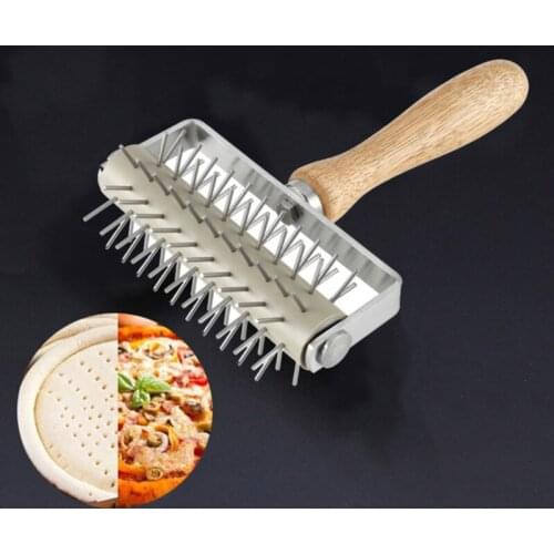 Stainless Steel Wheel Pizza Bread Needle Punchers Roller Pie Pastry Dough Pitter Durable Wooden Handle Bakeware Pizza Scissors
