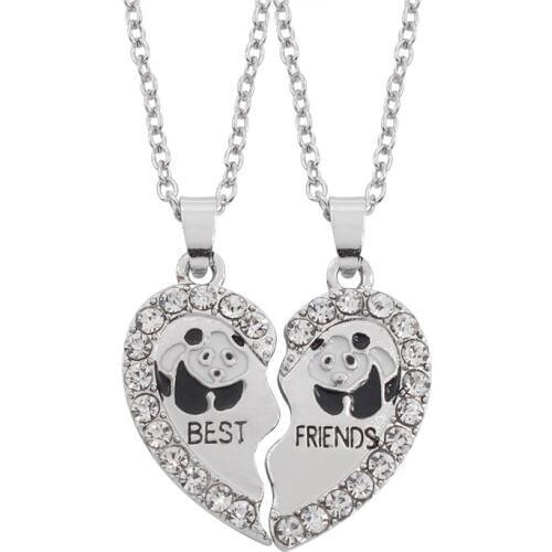 Fashion Latest Friends Series Animal Panda Rhinestone Pendant Necklace Cute Girl Friendship BFF Jewelry Holiday Gift Selection