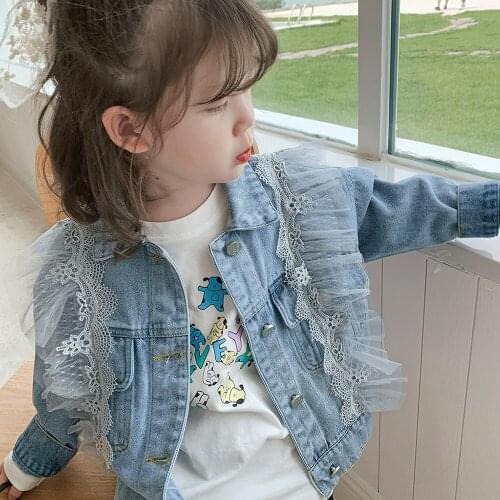 Fashion Kids Denim Jackets for Girls Baby Spring Autumn Lace Coats Jean Jacket Children Clothing Casual Outwear 1-6 Year Old