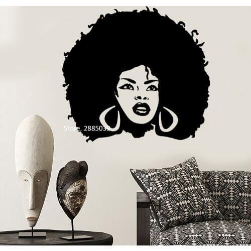 Wall Decal Vinyl Home Decor Beautiful Sexy Girl Woman Art Wall Stickers Lady with Afro Hair Face Beauty Hair Salon Decals LC1072