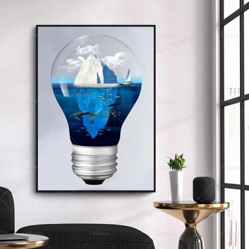 Nordic Wall Art Canvas Painting Iceberg in the Light Posters and Prints Art Poster Print Wall Picture for Living Room Home Decor