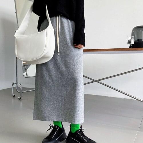 New Fall Straight Long Knitted Skirts Women Elastic Waist Solid All Match Autumn Jupe Back Split Designed Elegant Faldas Mujer
