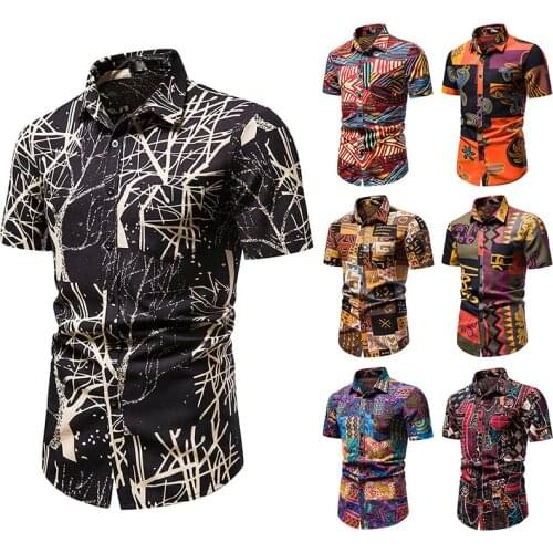 2021 New Hawaiian Mens Fashion Casual Lapel Short Sleeve Beach Paisley Shirt Men Clothing