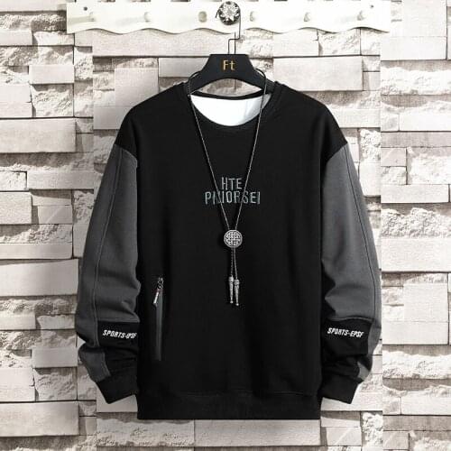 Elena Store Autumn And Winter Clothing Casual Sweatshirt Mens Embroidered Patchwork Streetwear Hip Hop Black Hoodie Sweats